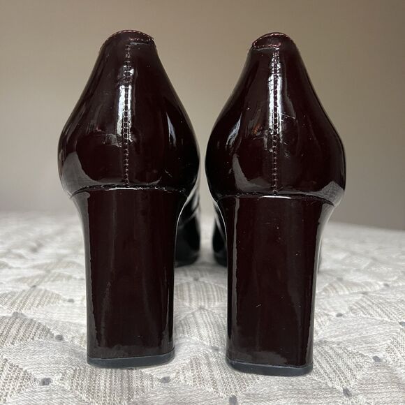 Marc Fisher Zala Dark Brown Patent Leather Block Heel Pumps Women’s 9 Pointy Tie - Picture 6 of 14